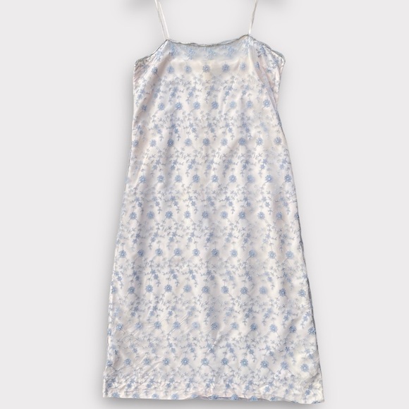 Vintage Dresses & Skirts - VINTAGE 70s-90s Union Made Silk & Floral Slip Dress, Cream Colored sz Small Med